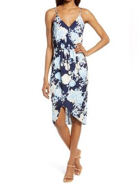 Chelsea 28 Spaghetti Straps Faux Wrap Dress NWT XS Navy Blue Floral Nordstrom